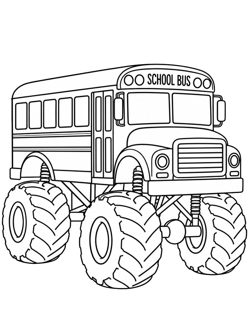 Schoolbus monstertruck kleurplaat Schoolbus monstertruck kleurplaat