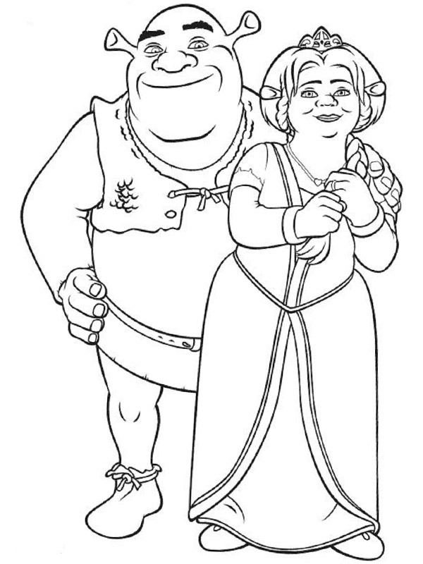Shrek en Fiona Kleurplaat