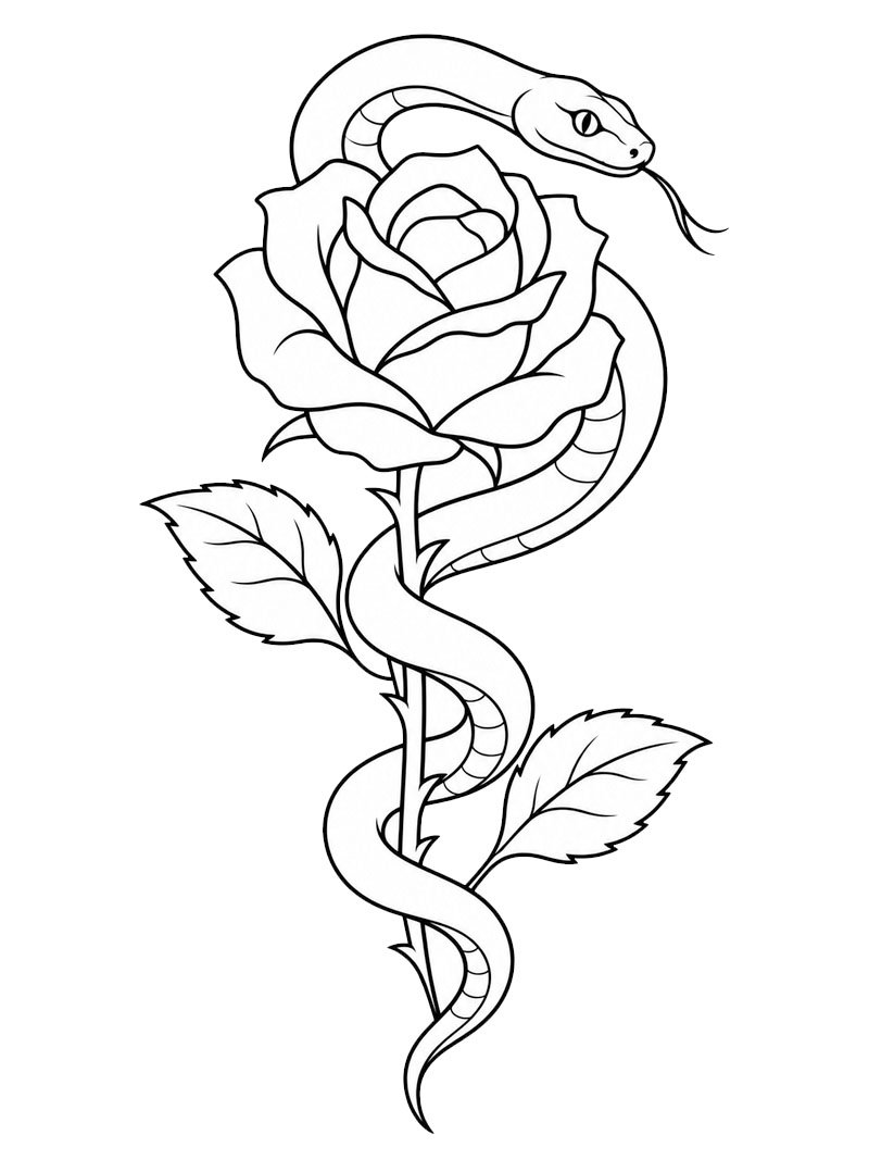 Slang en roos tattoo kleurplaat Slang en roos tattoo kleurplaat