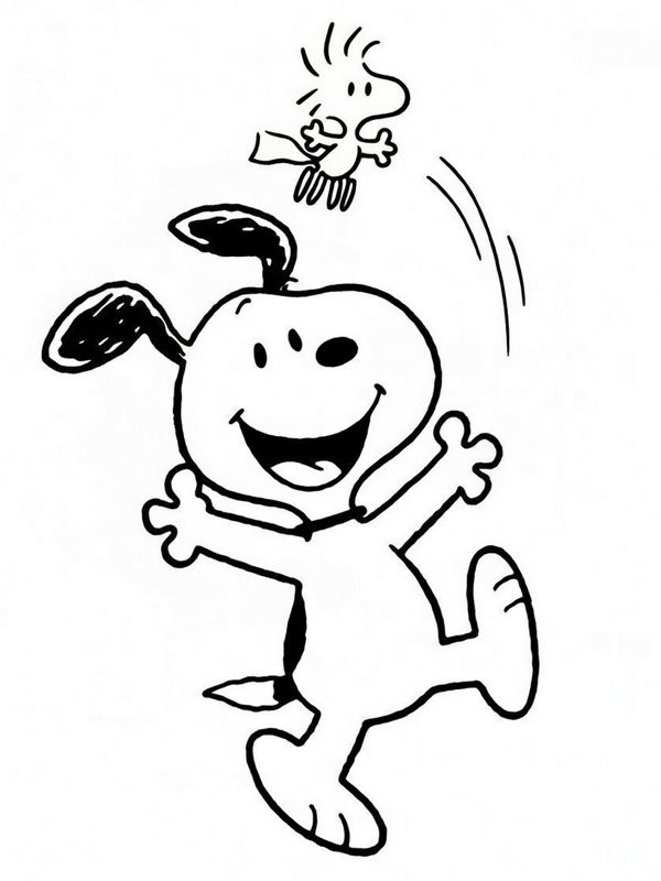 Snoopy en Woodstock kleurplaat Snoopy en Woodstock kleurplaat