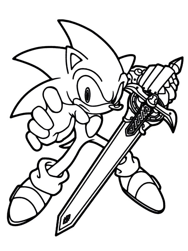 Sonic met zwaard caliburn Kleurplaat