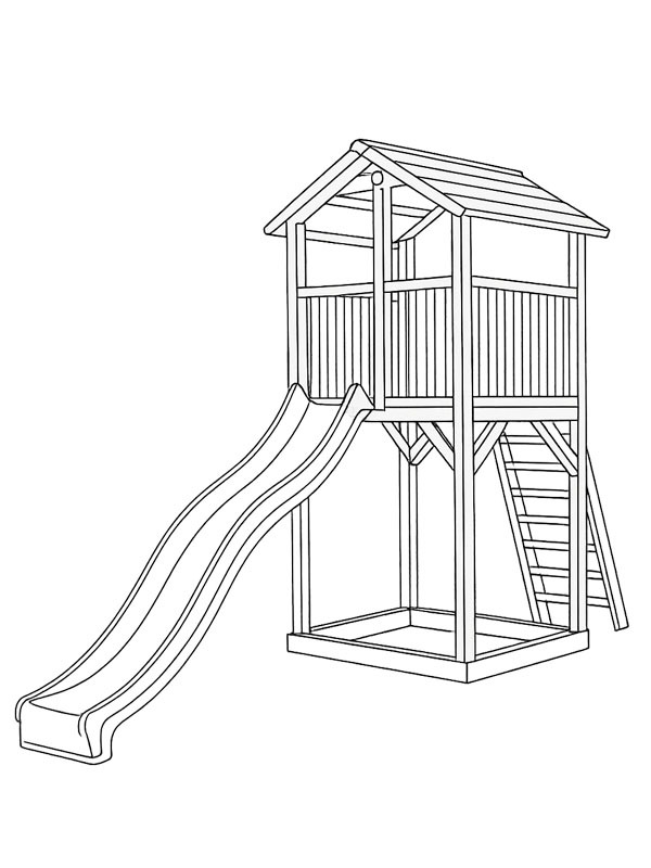 Speelhuis met glijbaan kleurplaat Speelhuis met glijbaan kleurplaat