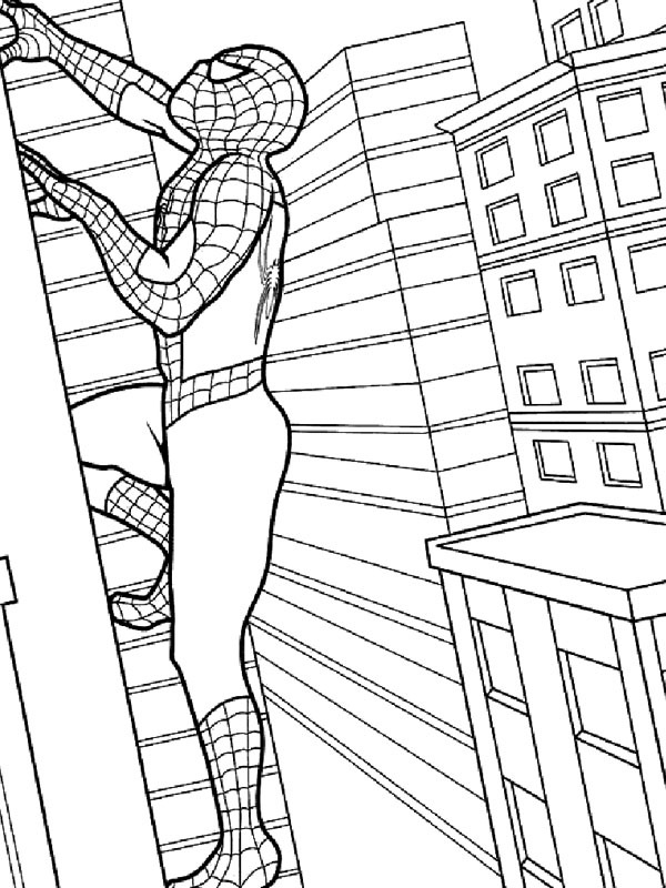 Spider man gebouw beklimmen Kleurplaat