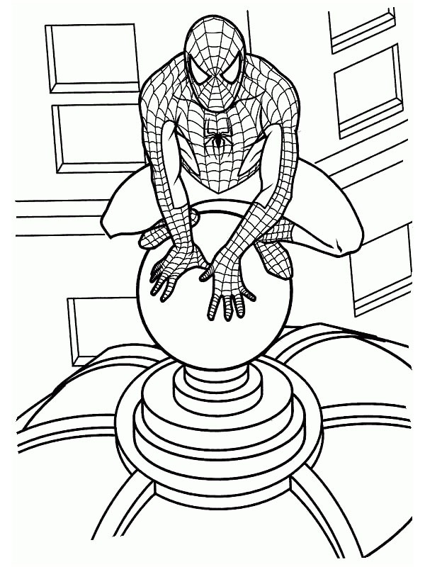 Spiderman beklimt gebouw Kleurplaat