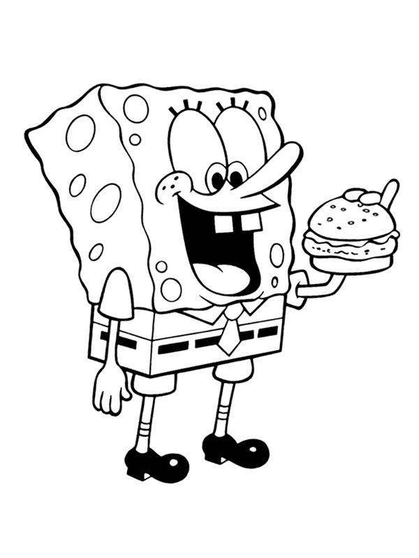 SpongeBob eet hamburger Kleurplaat