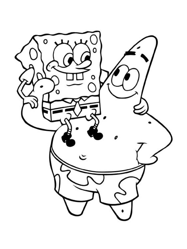 Spongebob op de schouders van Patrick Kleurplaat