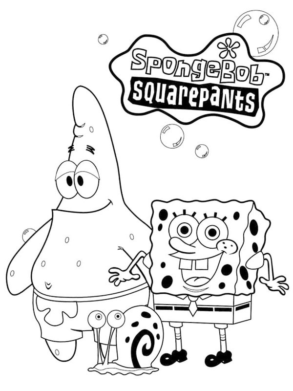 SpongeBob, Patrick Ster en Gerrit de Slak Kleurplaat