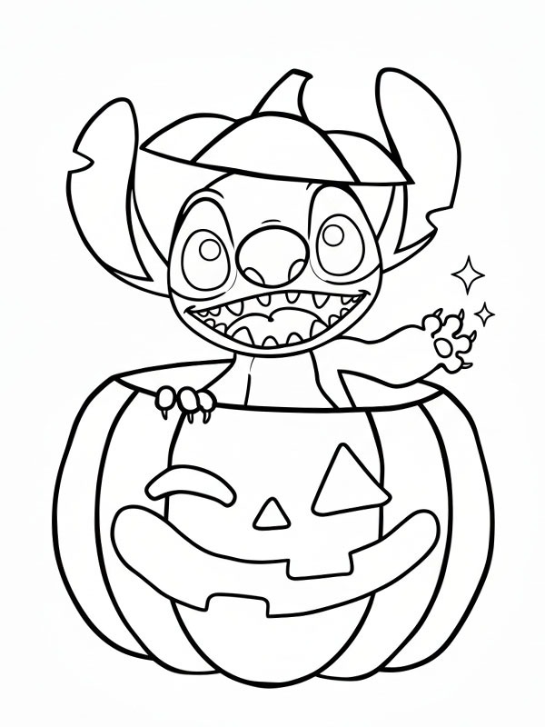 Stitch in halloween pompoen kleurplaat Stitch in halloween pompoen kleurplaat