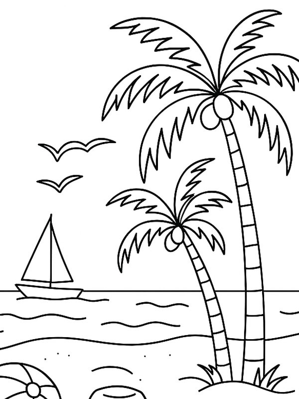 Strand met palmbomen kleurplaat Strand met palmbomen kleurplaat