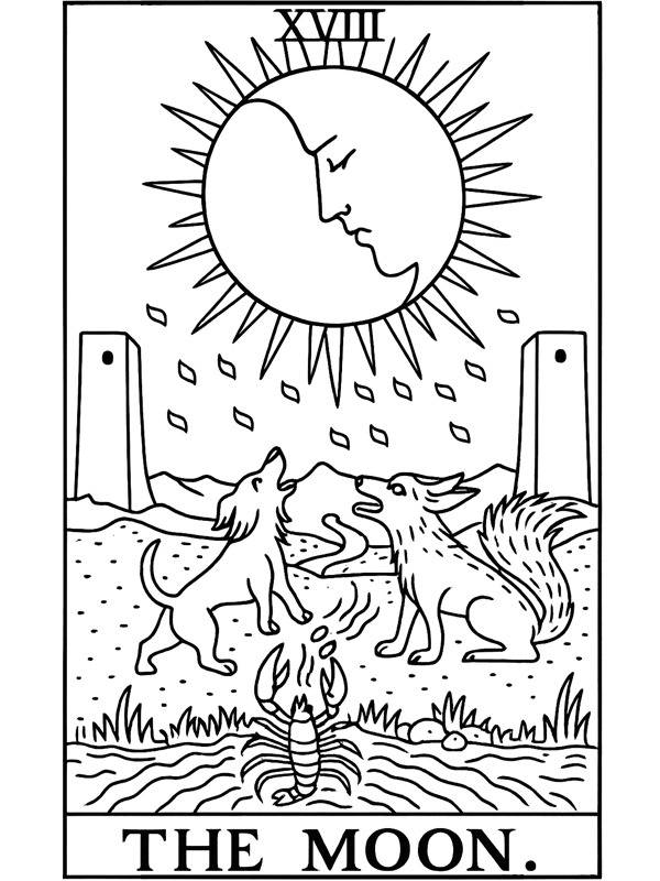 De Maan tarotkaart kleurplaat De Maan tarotkaart kleurplaat