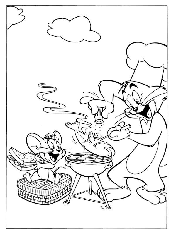 Tom en Jerry barbecueën Kleurplaat Tom en Jerry barbecueën Kleurplaat