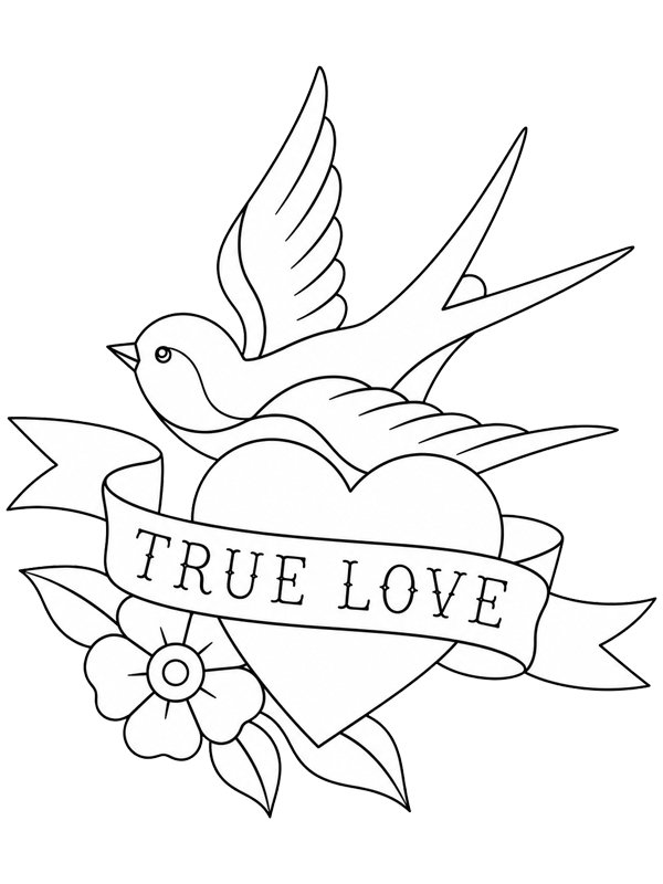 True love tattoo kleurplaat