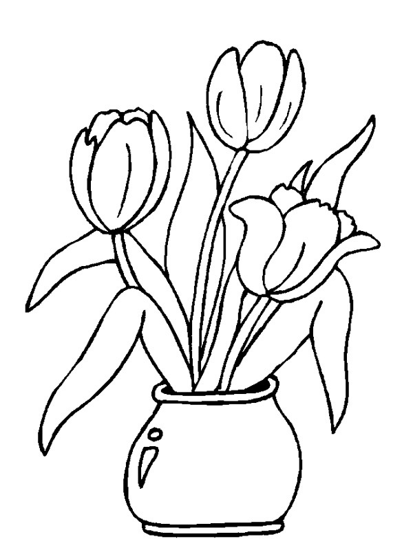 tulpen in een vaas Kleurplaat