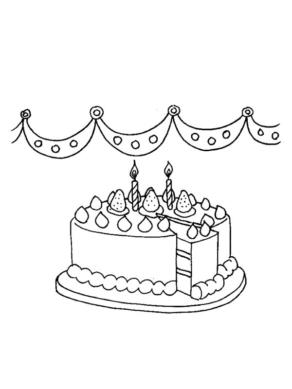Verjaardagstaart met kaarsen Kleurplaat