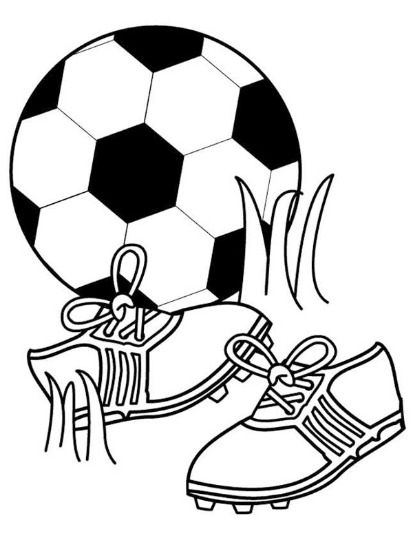 voetbal en voetbalschoenen Kleurplaat