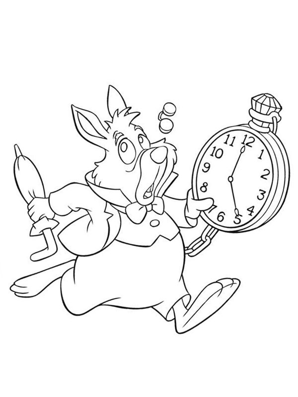 White Rabbit en zijn horloge Kleurplaat