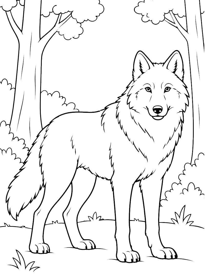 Wolf in het bos kleurplaat Wolf in het bos kleurplaat