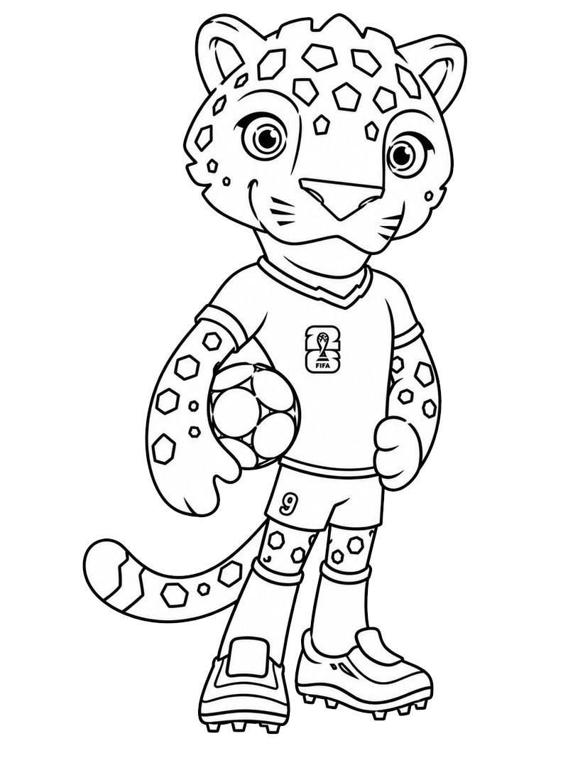 Zayu de jaguar (wk 2026 mascotte) kleurplaat